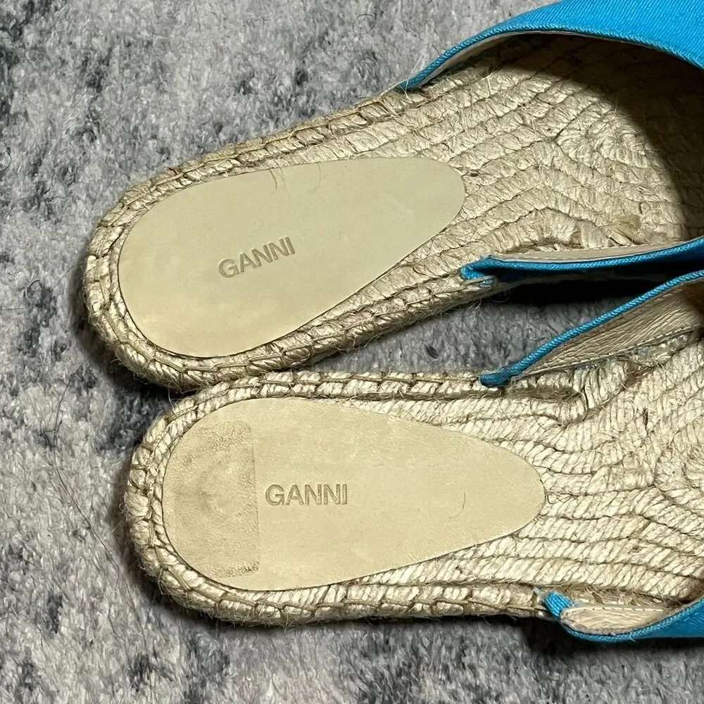 GANNI Women's Embroidered‎ Canvas Espadrille Slip On Turquoise Aqua Size 38